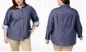 Tommy Hilfiger Plus Size Cotton Chambray Roll-Sleeve Shirt, Created for Macy's